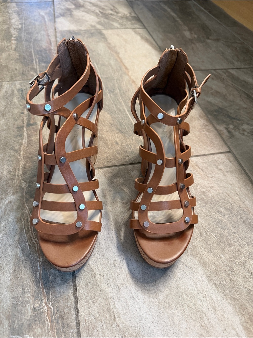 Marc Fisher Women's Strappy Studded Gladiator Sandals in Brown